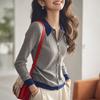 Gray Spliced Knit Top Female Slim Fit Sexy Knitted  Blouse
