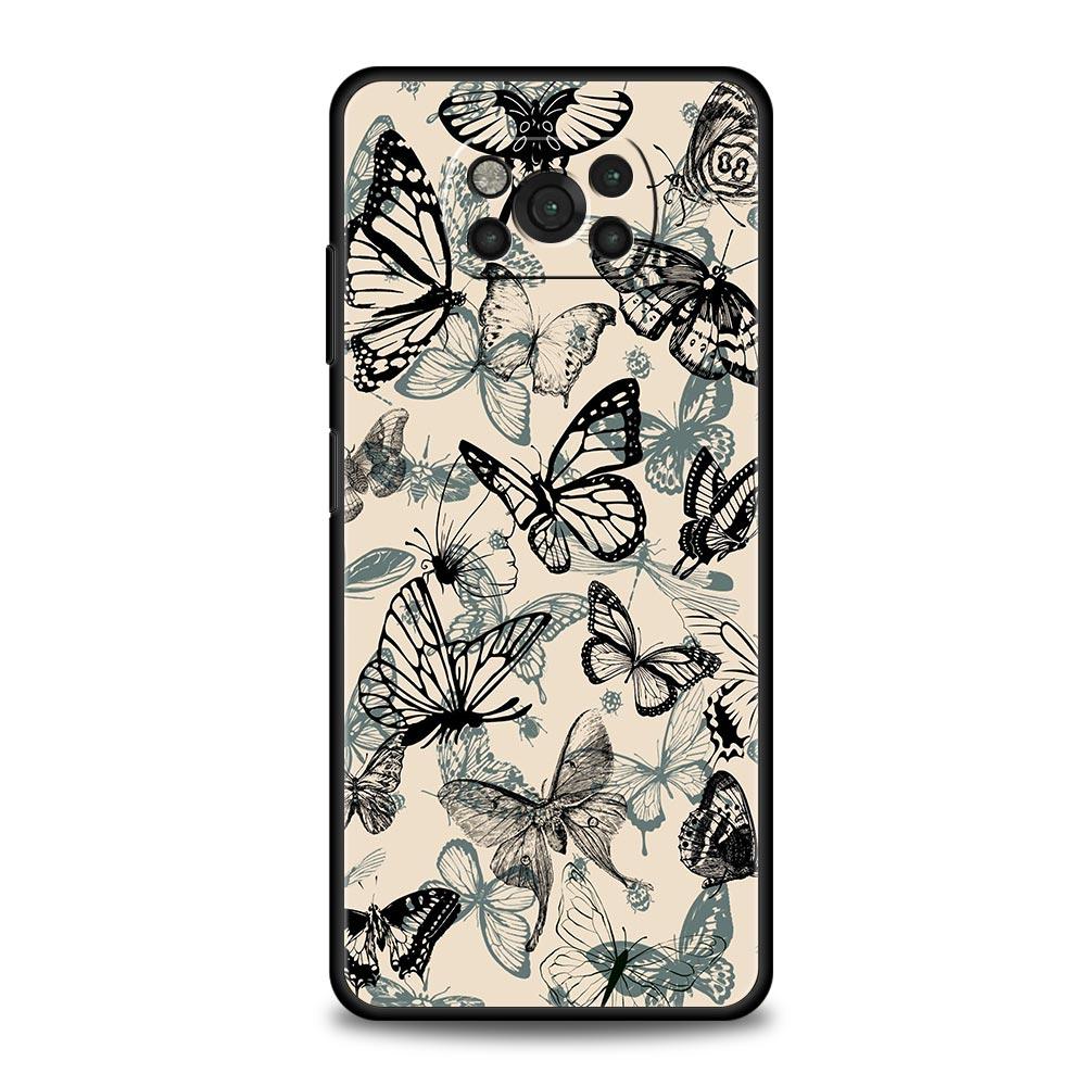 Модный Чехол-Бампер с Узором Бабочка и Цветы для Xiaomi Poco F7 Ultra F6 F5 F4 F3 X6 X5 X4 X3 NFC C51 C55 GT Мягкий ТПУ
