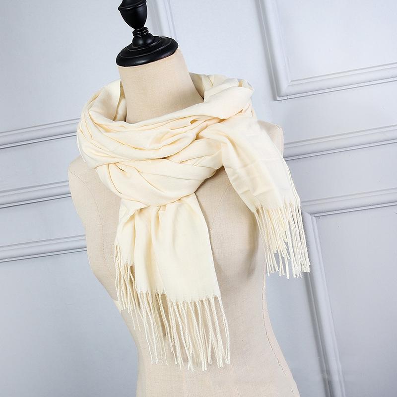 Women Scarf Shawl Soft Thickened Solid Color Winter Warm Tassels Fashion Accessories