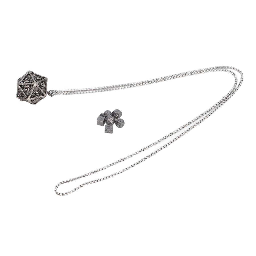 Mini Dice Set Necklace Antique Tiny Small Metal Hollow Polyhedral Portable Toy with Storage Box
