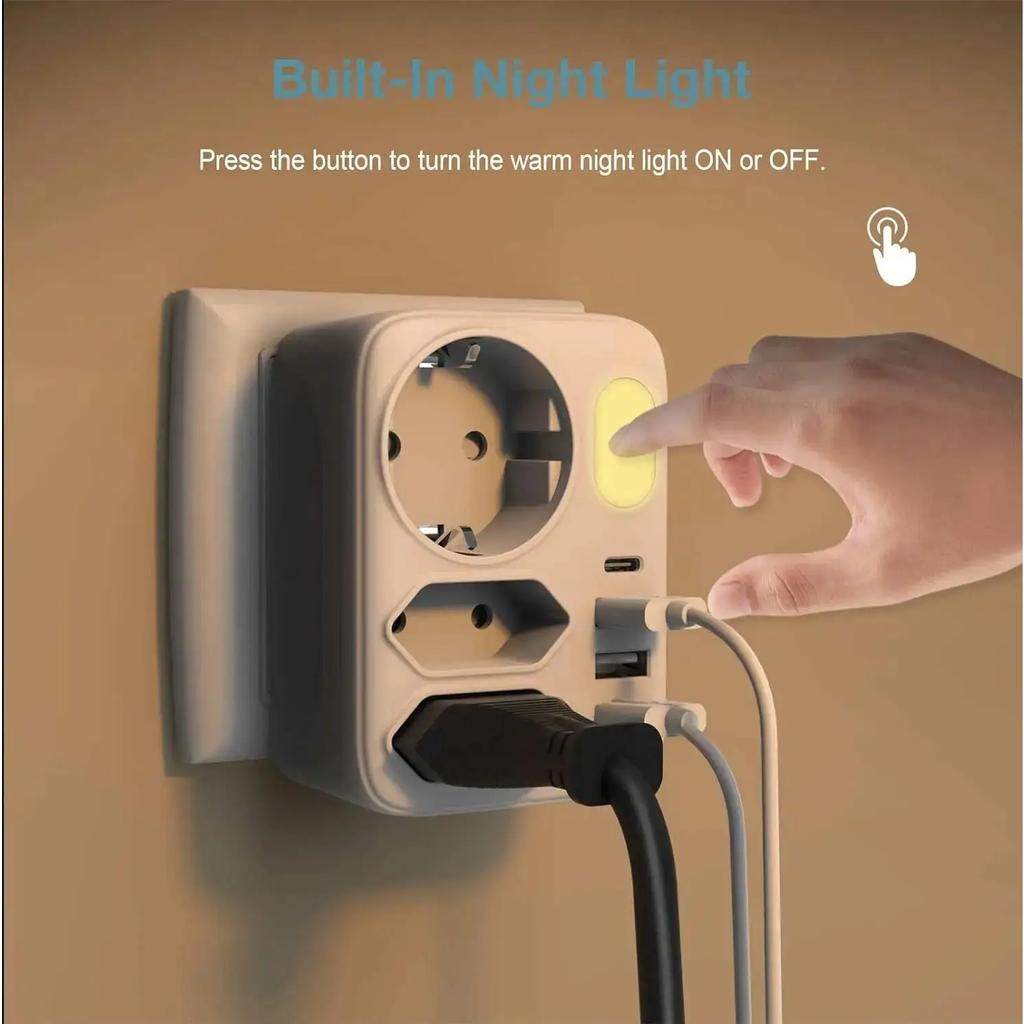 Переходник ЕС Вилка Удлинитель розетки с 3 портами для зарядки USB A+Type C Германия Испания мультивилка Адаптер питания для дома