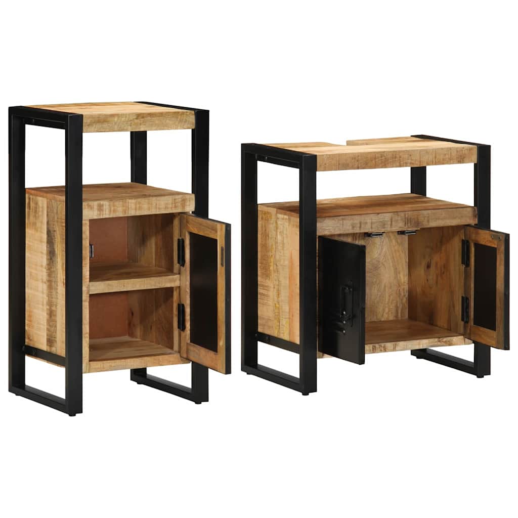 Bathroom Furniture Set 2 pcs Brown Solid Raw Mango Wood