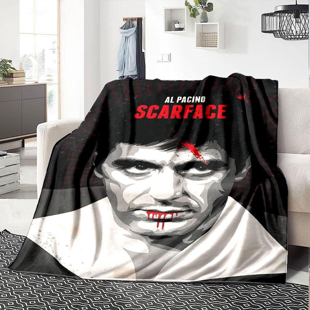 1pc Scarface-Inspired Flannel Blanket - Soft Cozy All-Season Throw for Bedroom, Sofa, Camping, Travel - Perfect Gift for Movie FansB89