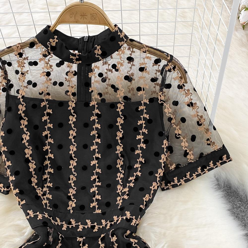 Summer Light Mature Style Socialite Wrap Hip Skirt Stand Up Collar Short Sleeved Fake Two Piece Medium Length Dress