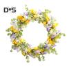15-дюймовый венок из тюльпанов для входной двери, весенне-летний венок из искусственного шелка с листьями эвкалипта, искусственный цветочный венок для внутреннего и наружного декора стен