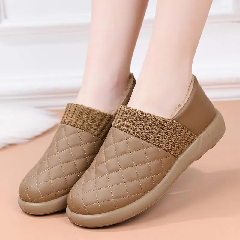 WTEMPO Женские туфли из искусственной кожи с мягкой подошвой, нескользящие, на плоской подошве, осенне-зимние, большого размера, теплые, плюшевые, без застежек, повседневные туфли из искусственной кожи