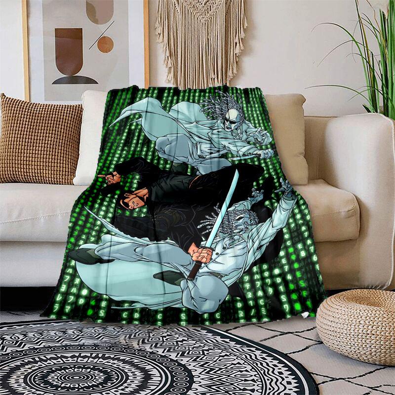 1pc Matrix Samurai Battle Cartoon Blanket,Portable Throw for Travel & Camping, All Season Cozy Blanket,Ideal Gift