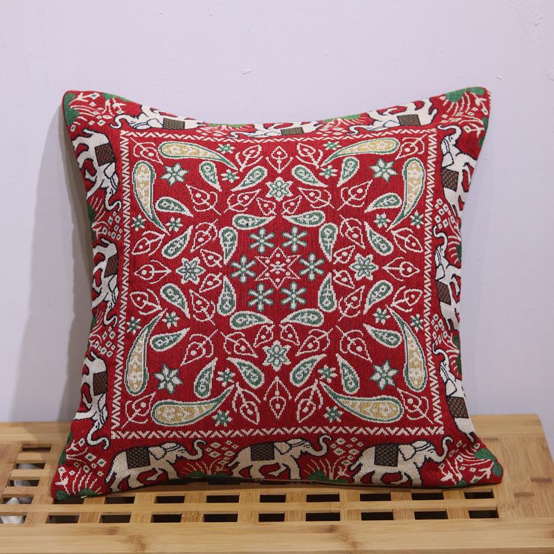 Ethnic Style Elephant Sofa Pillow, Cat Embroidered Cushion Cover, Pillowcase Cover (Without Pillow Core)