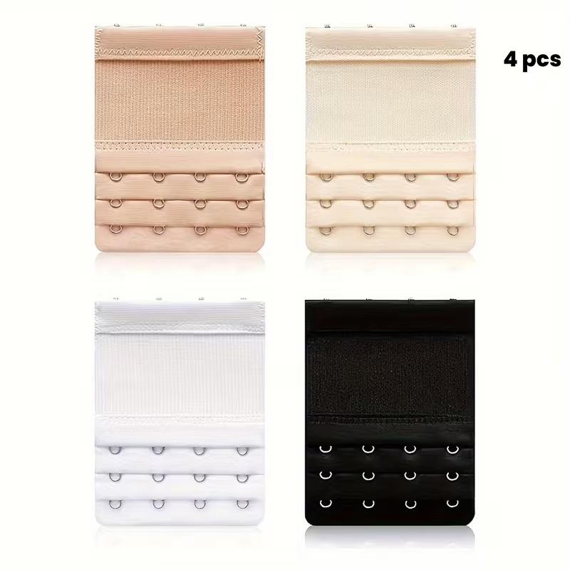 Bra Extender 4-Pack, 3-Row 4-Hook Adjustable Design, Solution for Tight Bras - Beige & Black