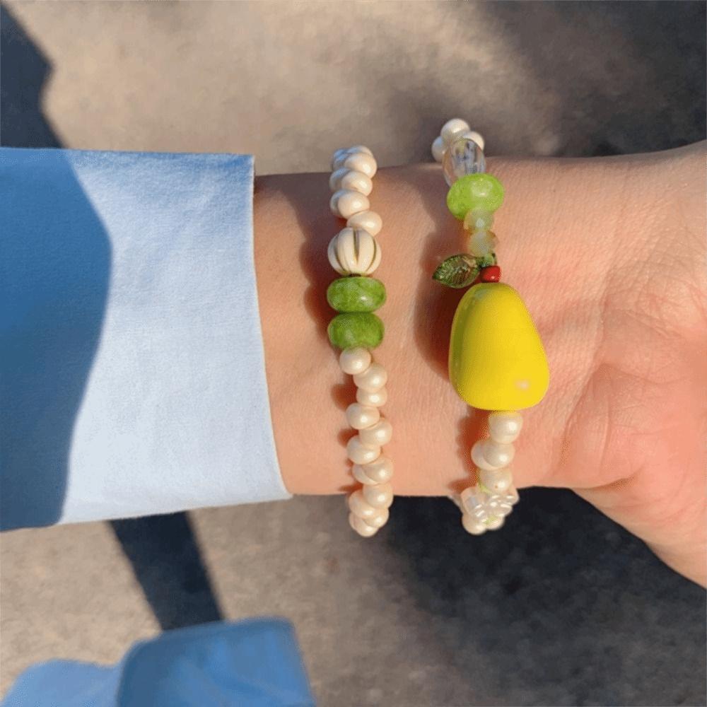 2pcs/set Sweet Fruit Stacked Bracelet Jewelry Bohemia Hand Chain Pear Bead Bracelet Girls