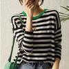 Round Neck Striped Clashing Knit Sweater Women's Sweater Gentle Style Loose Outer Top