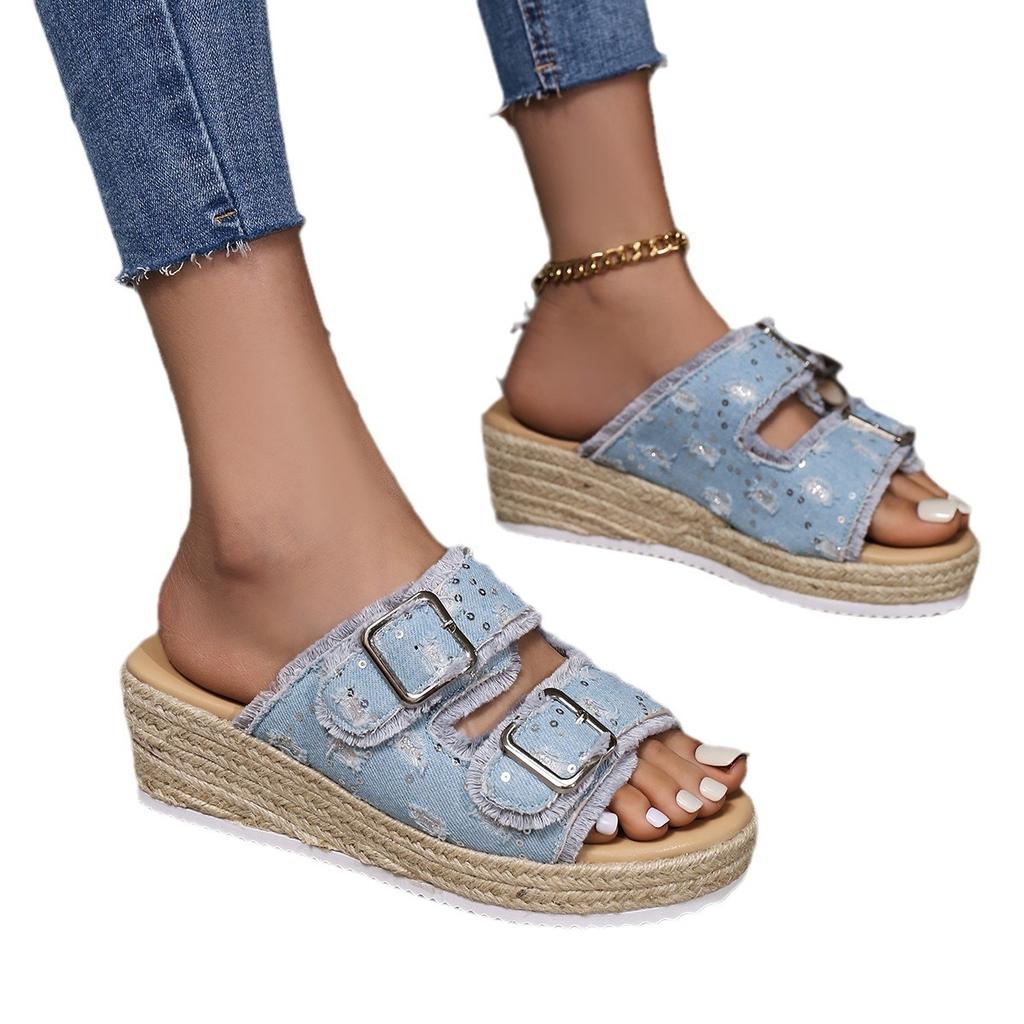 Niche ретро тапочки женская летняя одежда 2024 новые женские сандалии на платформе из пеньковой веревки новые пляжные сандалии