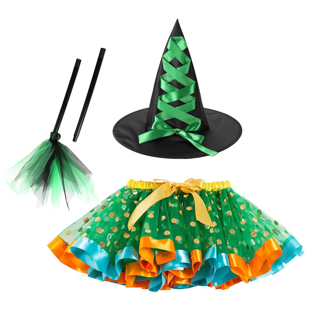 Girls' Halloween Tutu, Witch Hat & Broomstick Fluffy Skirt Set