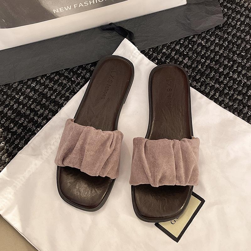 Обувь для улицы на плоской подошве, популярная обувь, сандалии из одного слова, женские сандалии, премиальные тапочки, лето, женская пляжная, французская