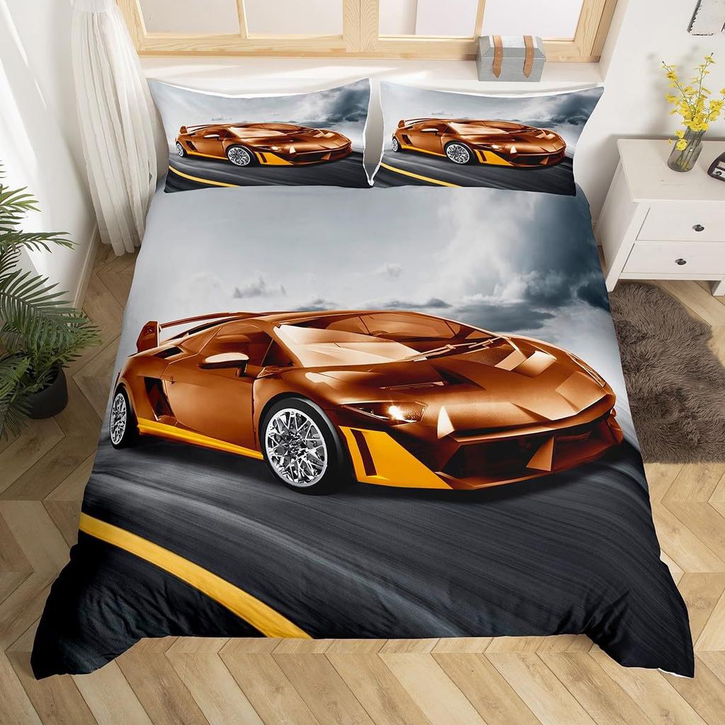 Racing Pattern Digital Printing Quilt Cover Three-Piece Youth Bedding Bedroom Decoration