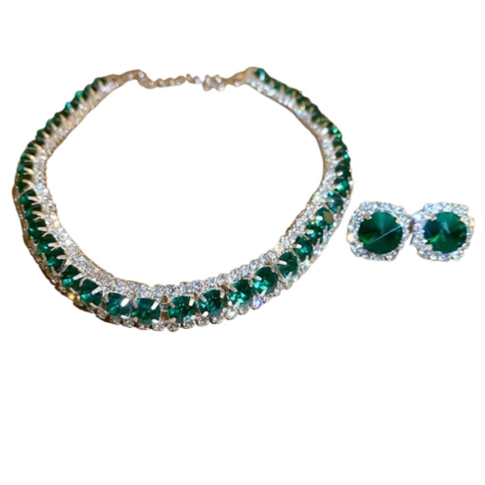 Retro Necklace Earrings Set Handmade Rhinestone Choker Necklace Crystal Necklace Anniversary