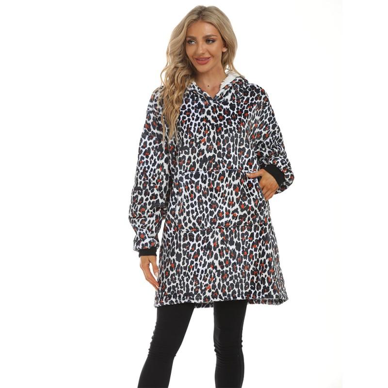 2026 Winter Leopard Camo Printed Hooded Blanket Sweatshirt Couple Home Outdoor