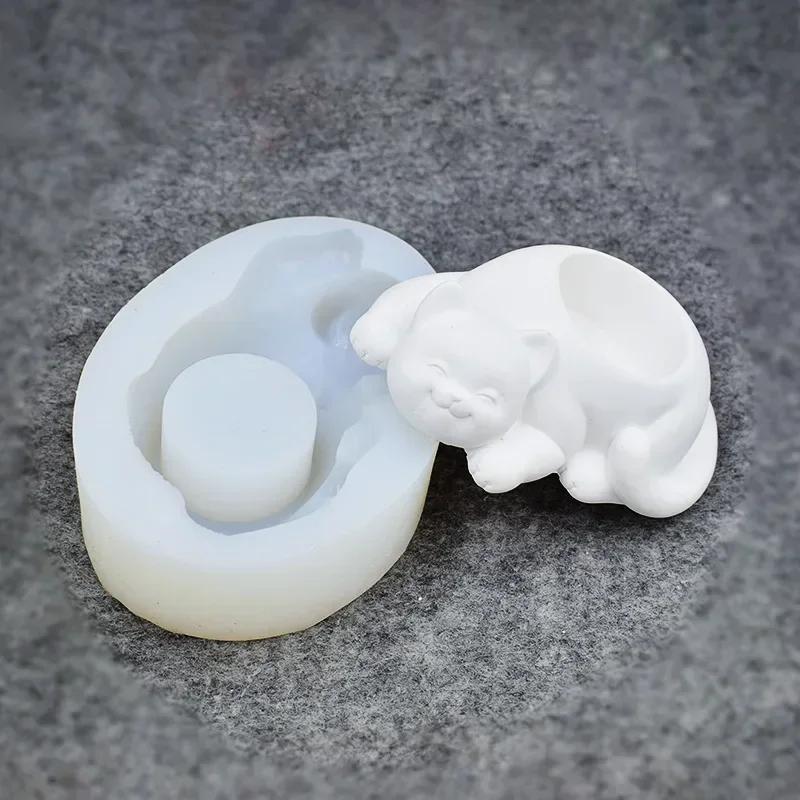 Cute Small Cat Molds Candlestick Mold Cement Flower Pot Mold Concrete Mold Meat Cat Animal Flower Pot Home Decoration Accessory