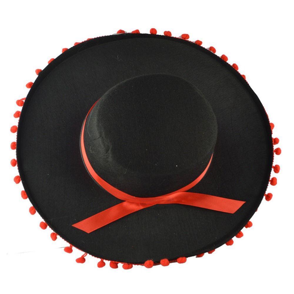 Wide Brim Mexican Hat Costumes Fuzz Ball Spanish-style Hat Mexican Sombrero Hats Halloween