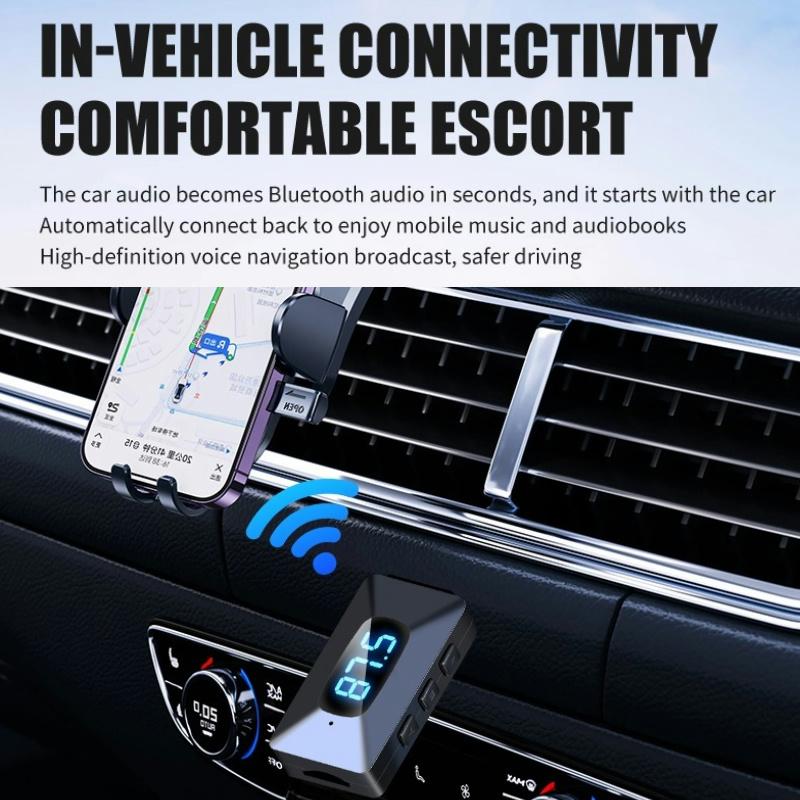 Car Bluetooth 5.4 Transmitter Receiver Handsfree Call USB Power Car Kit Wireless Auto Audio Fm Radio LED Display Support TF Card