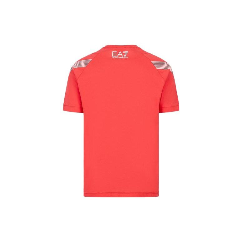 Emporio Armani SS23 Серия EA7 Полосатая футболка с круглым вырезом и принтом логотипа Мужские Топы Оранжевый 3RPT03-PJ3BZ-1480