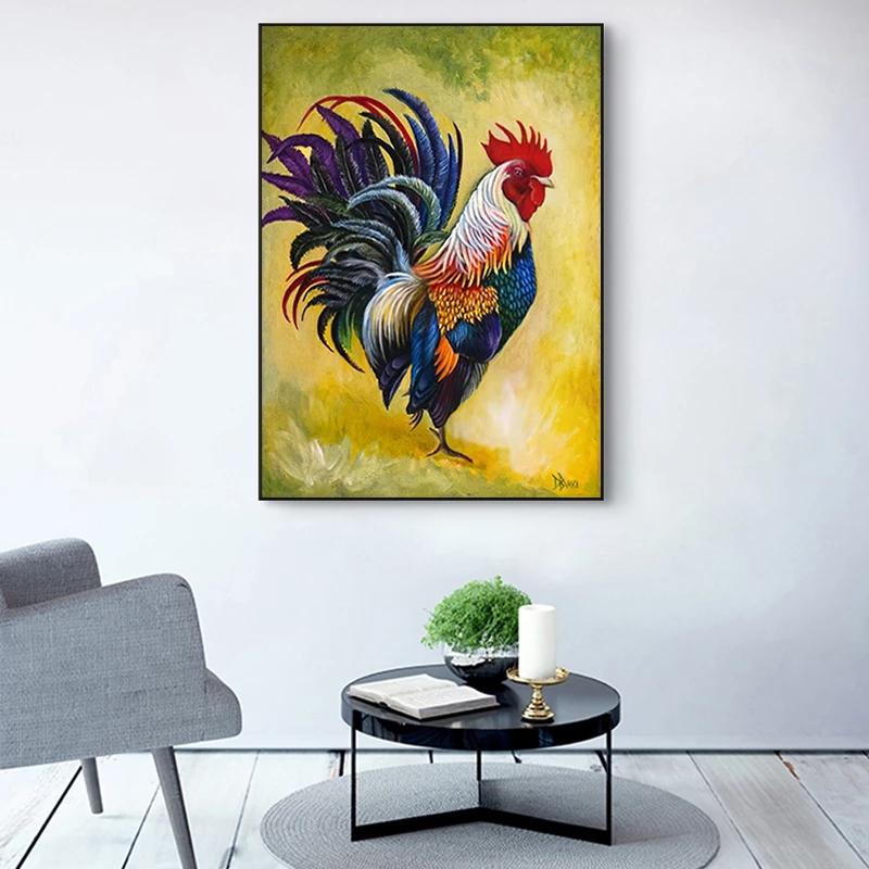 Abstract Canvas Painting, Colorful Pictures of Rooster, Living Room Prints, Chicken Poster, Art Print, Wall Home Decor, Rooster