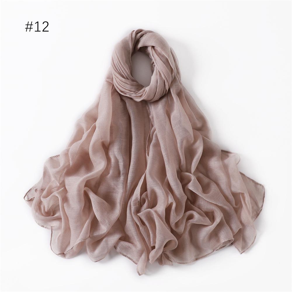 Women's Classic Bali Yarn Cotton-Linen Scarf: Breathable, Thin, Soft, Silk-Like, Solid Color.