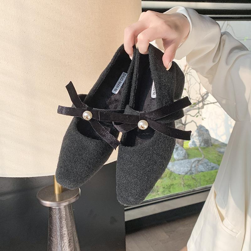 Серые туфли-лодочки с бантом, женские зимние туфли с волосами, модная верхняя одежда, нежный стиль феи, толстый каблук, туфли Мэри Джейн