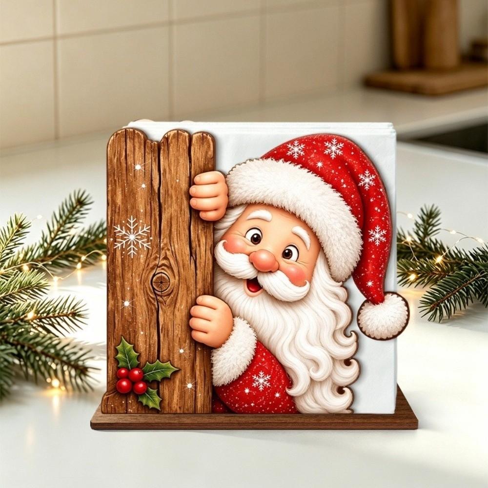 2D Flat Peeking Santa Napkin Holder Thick Christmas Napkin Stand Tabletop Decorations