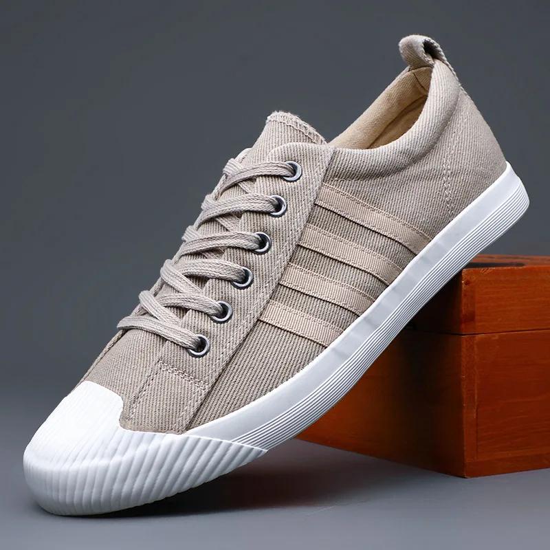 Новые туфли для мужчин. Повседневная обувь из парусины. Весна-лето. Полосатые туфли на плоской подошве для скейтбординга. Молодежные кроссовки на шнуровке.