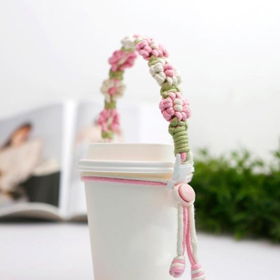 Ремешок для бутылки с водой, ручной плетеный, в форме цветка, регулируемая окружность, сладкий цвет