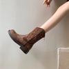 Ziyan Vintage British Travel Wear Western Boots Embroidered Knight Boots Short Boots Women's Martin Boots Merard Summer