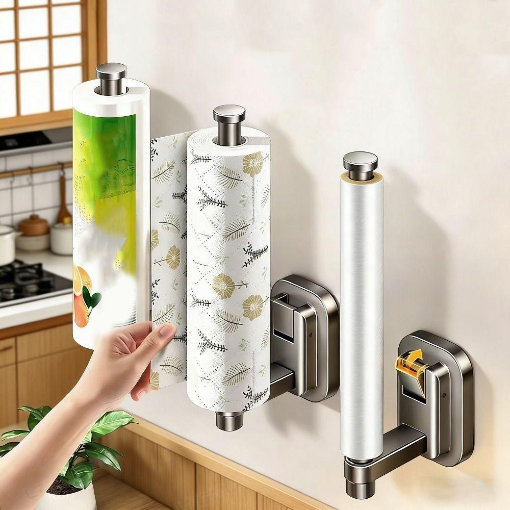 Space Aluminum Suction Cup Paper Towel Holder Easy Install Paper Towel Storage Rack Cabinet