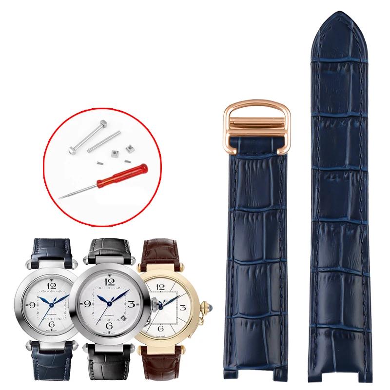 Оригинальный кожаный ремешок для часов Cartier Pasha Серии Специальный Вогнутый Ремешок Мужской Женский Черный Коричневый 21x15мм 20x12мм 18x10мм