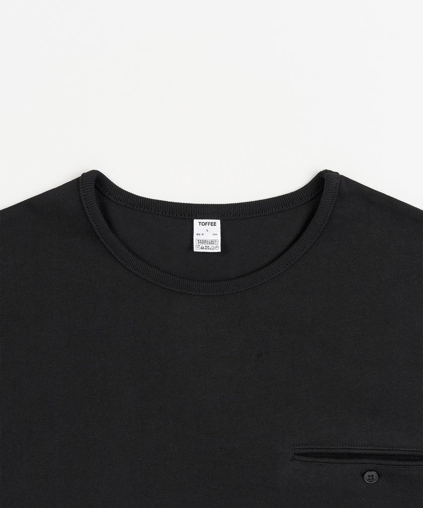 КОФЕ [S-XXL] Узкая укороченная футболка на пуговицах с коротким рукавом (черный)