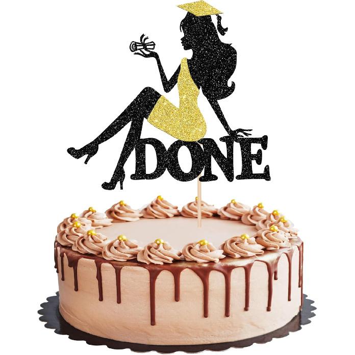 1 PCS High Heel Girl Graduation Cake Topper Black Pink Glitter Done Diploma Class of 2025 Congrats Grad Cap Cake Pick for 2025 Senior High School