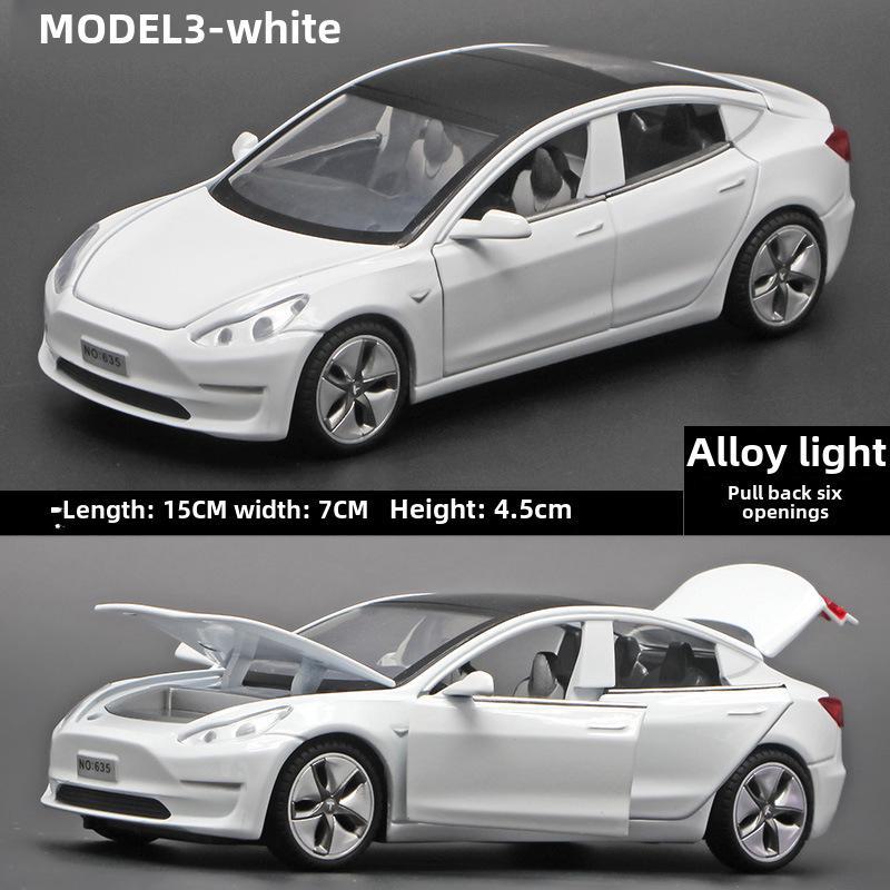 1:32 Tesla Model 3 Alloy Toy Car with Light & Sound Effects, Pull-Back Action.