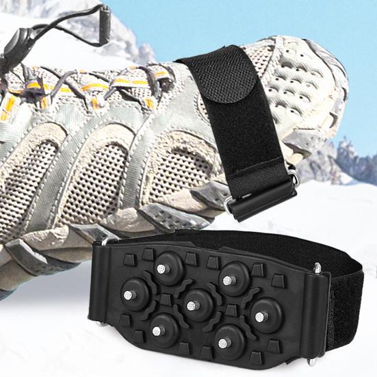 1 Pair Ice Cleats 7 Spikes Adjustable Fastener Tape Portable Anti-slip Winter Outdoor Climbing Hiking Shoes Boots Ice Snow Grips Crampons Gripper