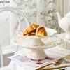 Керамический рельефный чайник Чашка для послеобеденного чая Блюдце Набор Бытовая десертная тарелка Тарелка для закусок Тарелка для торта на высокой ножке Чайный сервиз Бытовые товары