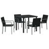 Garden Dining Set 5 Pcs Black and Grey PE Rattan