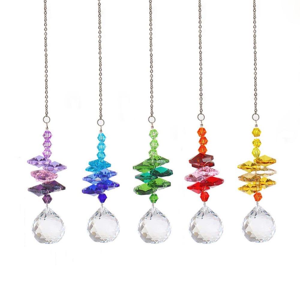 5Pcs Rotating Prism Pendant Hanging Sun Catcher Garden Decoration Crystal Wind Chime Tree