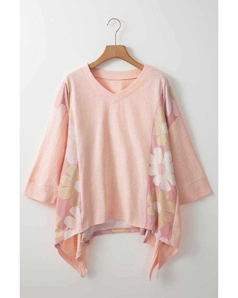 Azura Exchange Розовый цветочный пэчворк с открытым швом, свободный топ с высоким и низким вырезом