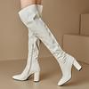 Модные сексуальные сапоги выше колена на высоком каблуке, черные, белые, с острым носком, длинные, современные сапоги, женская обувь, большой размер 45