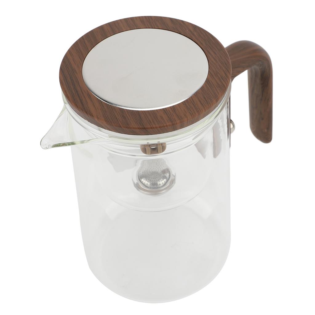 Water Separation Glass Teapot with Strainer 800ml Clear Tea Pot with Wooden Handle Secure Lid Magnetic Switch