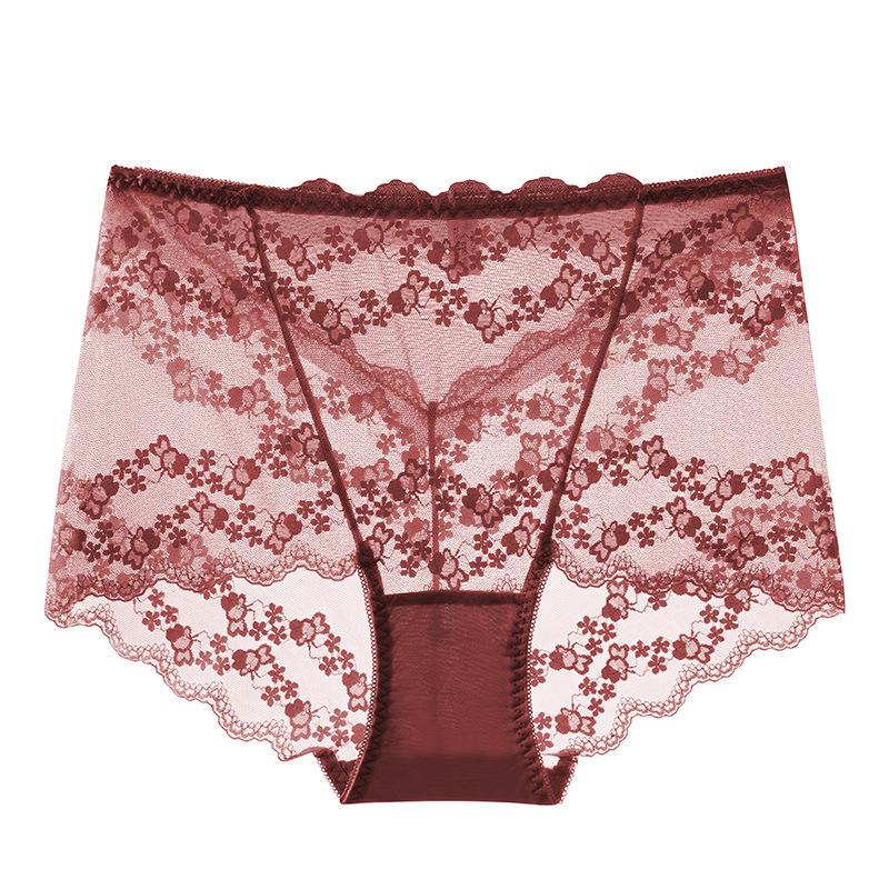 Women's Panties Sexy Lace Flower Embroidery Underwear High Waist Breathable Underpants Plus Size Comfort Intimates Lingerie