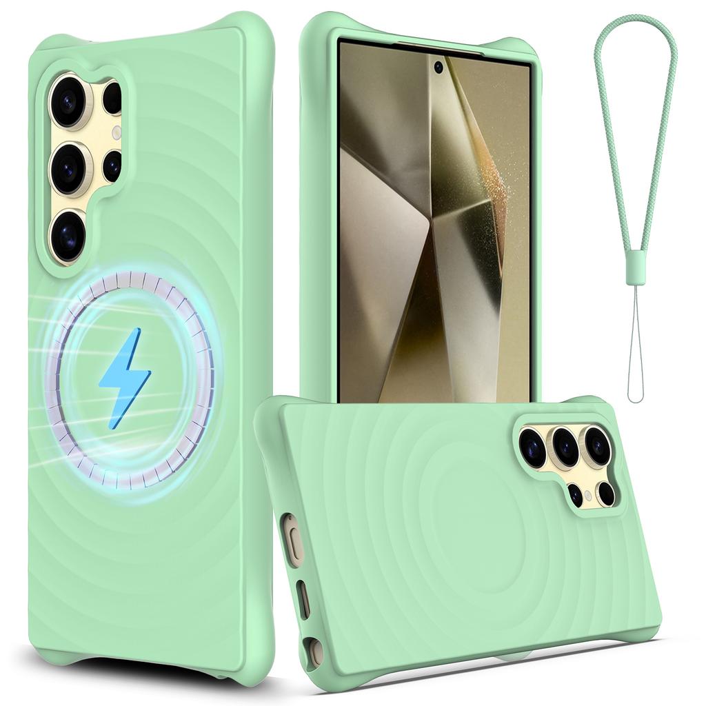 For Samsung Galaxy S24 Ultra Magnetic Case Ripple Texture Anti-Drop Liquid Silicone Phone Cover