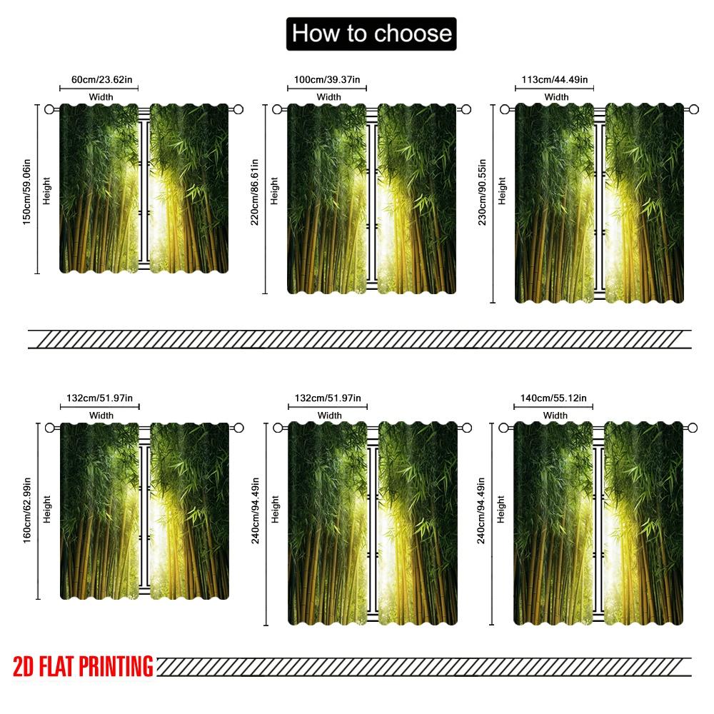 2 шт., 2D плоская печать Шторы Рулонные шторы Бамбук Рассвет Универсальный Прочный Полиэстер (без удилища) Домашний декор для гостиной