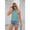 Summer Solid Colour Hanging Neck Tie Knit Vest T-Shirt Sleeveless Top for Women