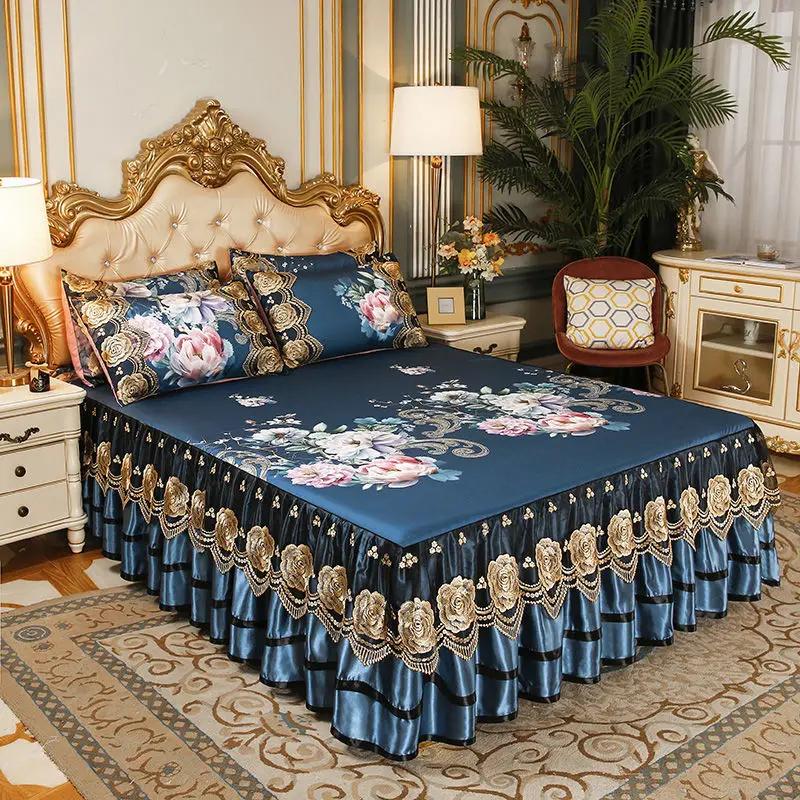 3 шт., мягкий коврик для льда, покрывало на кровать, комплект простыней с вышивкой, который можно стирать в машине, с фиксированной резинкой для размера Queen King Size