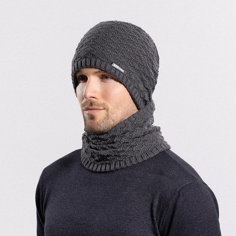 Зимняя вязаная шапка, шарф, комплект из двух предметов для мужчин и женщин, уличная защита ушей, бархатный теплый пуловер, шерстяная лыжная шапка, шапочки Skullies